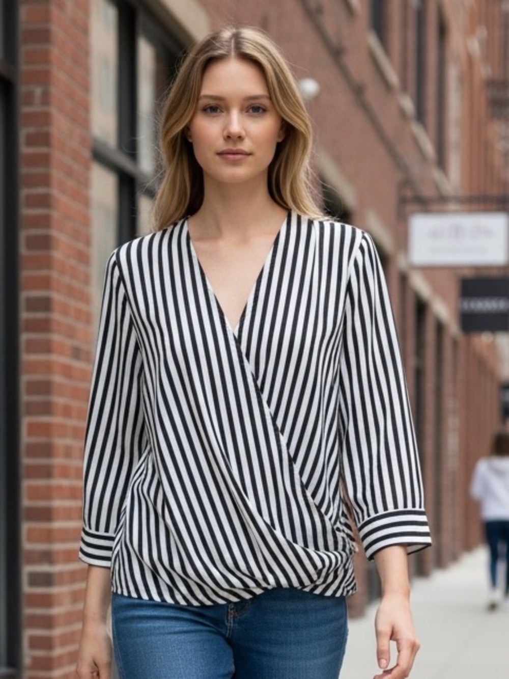 Reitmans Black & White Striped Wrap-Front Blouse Sz xxlarge